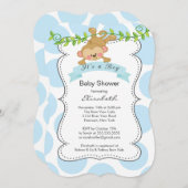 かわいい水玉模様&モンキーボーイベビーシャワー 招待状 (正面/裏面)