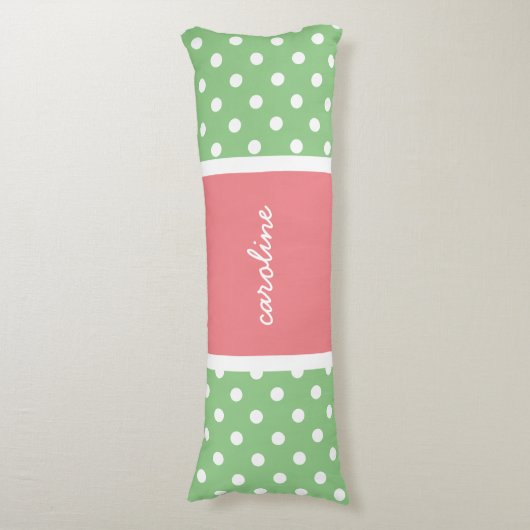 かわいい水玉模様、ライムとバラ、名前の追加 ボディピロー (正面縦)