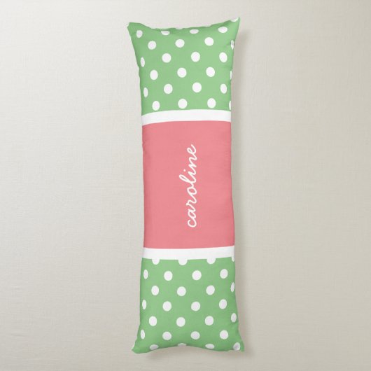 かわいい水玉模様、ライムとバラ、名前の追加 ボディピロー (裏面 (縦))