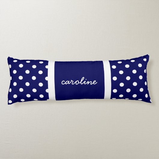 かわいい水玉模様、海軍及び白いは、あなたの名前を加えます ボディピロー (裏面)