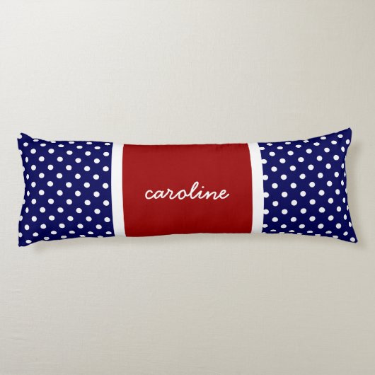 かわいい水玉模様、赤と青、名前を追加 ボディピロー (裏面)