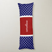 かわいい水玉模様、赤と青、名前を追加 ボディピロー (裏面 (縦))