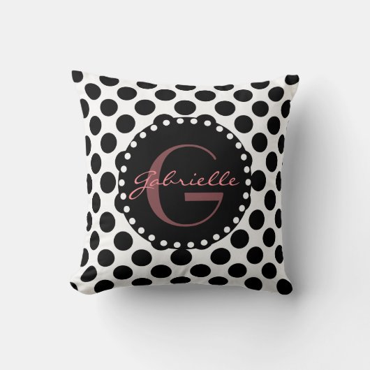 かわいい水玉模様wの名前、黒及び白はとの上がりました クッション (正面)