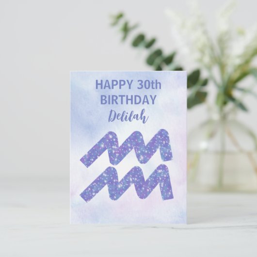 かわいい水瓶座の誕生日おめでとう カスタムバースデー ポストカード (スタンド正面)