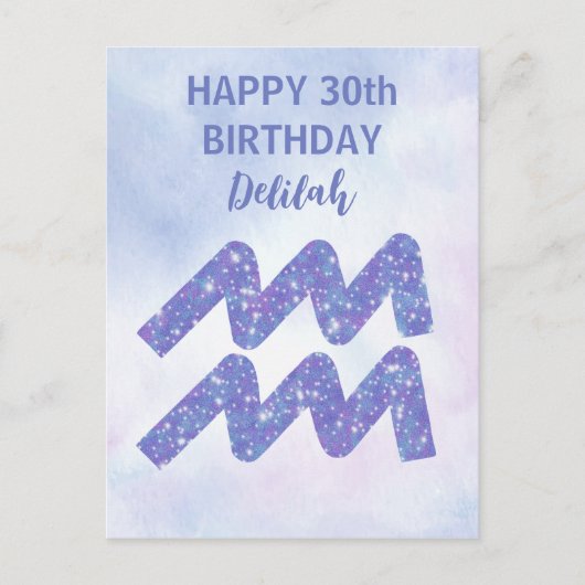 かわいい水瓶座の誕生日ギフト お名前入りのカスタムバースデーカード ポストカード (正面)