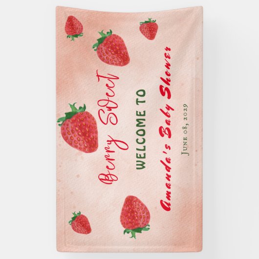 かわいい水色いちごベリー甘いベビーシャワー 横断幕 (縦)