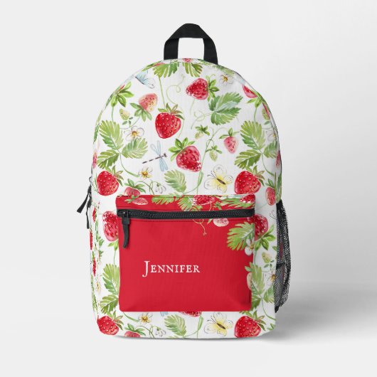 かわいい水色いちご果実模様カスタム プリントバックパック (正面)