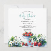 かわいい水色いちご赤ちゃんシャワー 招待状 (正面)