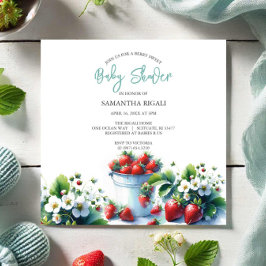 かわいい水色いちご赤ちゃんシャワー 招待状