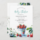 かわいい水色いちご赤ちゃんシャワー 招待状 (正面/裏面)