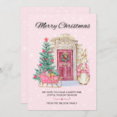 かわいい水色うさぎメリークリスマスツリー シーズンカード (正面/裏面)