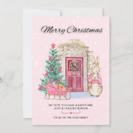 かわいい水色うさぎメリークリスマスツリー シーズンカード