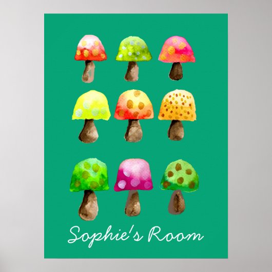 かわいい水色きのこ女の子の部屋ポスター ポスター (正面)