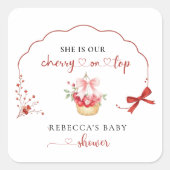 かわいい水色さくらんぼベビーシャワーお気に入りステッカー スクエアシール (正面)