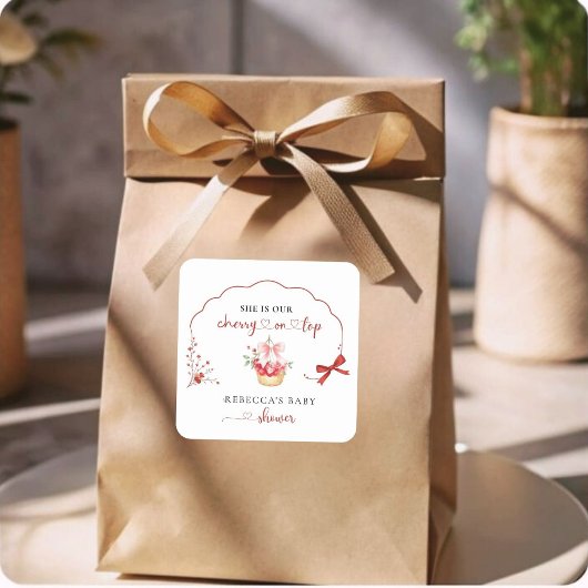 かわいい水色さくらんぼベビーシャワーお気に入りステッカー スクエアシール