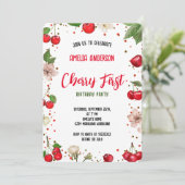 かわいい水色さくらんぼ1st誕生日パーティー 招待状 (スタンド正面)