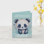かわいい水色のかわいいパンダ誕生日 カード (黄色い花)