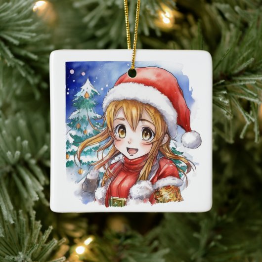 かわいい水色のアニメガールクリスマスパーソナライズされた セラミックオーナメント (ツリー)