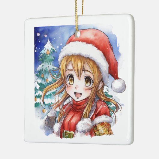 かわいい水色のアニメガールクリスマスパーソナライズされた セラミックオーナメント (左)