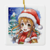 かわいい水色のアニメガールクリスマスパーソナライズされた セラミックオーナメント (正面)