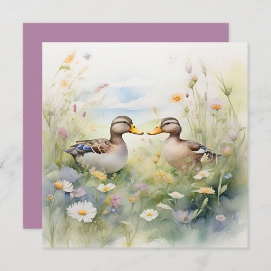 かわいい水色のアヒルがビーク空白の カード (正面/裏面)