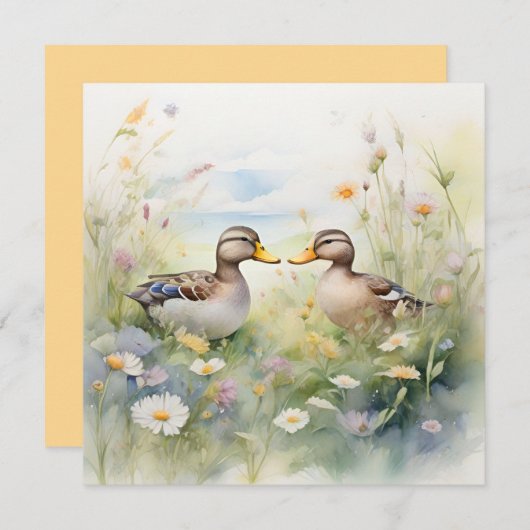 かわいい水色のアヒルがビーク空白の カード (正面/裏面)