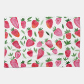 かわいい水色のイチゴのパターン キッチンタオル (横)