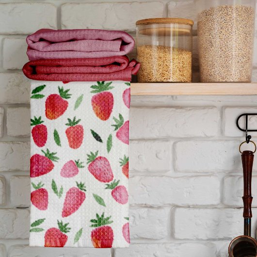 かわいい水色のイチゴのパターン キッチンタオル