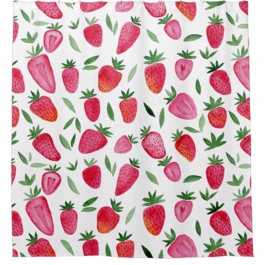かわいい水色のイチゴのパターン シャワーカーテン (正面)