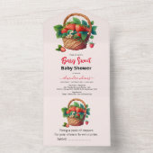 かわいい水色のイチゴのベビーシャワー オールインワン招待状 (内側)