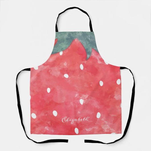 かわいい水色のイチゴ エプロン (正面)