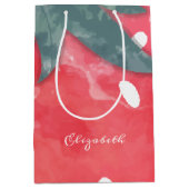 かわいい水色のイチゴ ミディアムペーパーバッグ (正面)