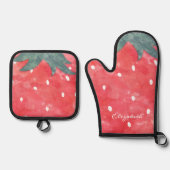 かわいい水色のイチゴ 鍋つかみ&鍋敷きセット (正面)