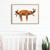 かわいい水色のイラストレーション眠っている動物のナマケモノ ポスター