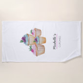 かわいい水色のイラストレーション（ピンク） ビーチタオル (正面)