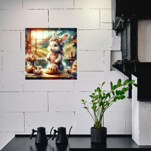 かわいい水色のイースタートリートカバーBunny Baker ポスター