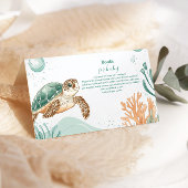かわいい水色のウミガメの本ベビー エンクロージャーカード
