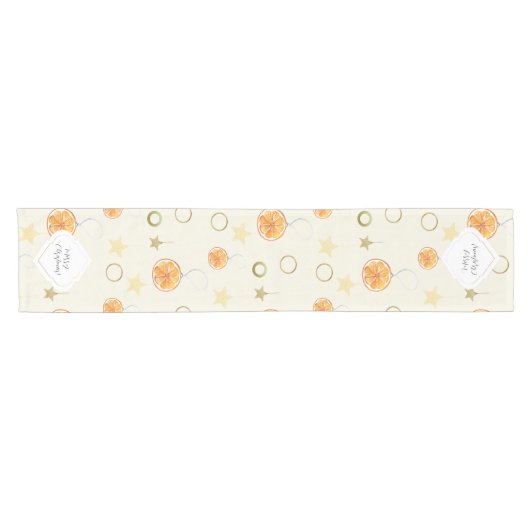 かわいい水色のオレンジと星をベージュ ショートテーブルランナー (横)