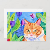 かわいい水色のオレンジキャット |保のTouch ポストカード (正面/裏面)