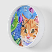 かわいい水色のオレンジキャット 壁時計 (傾斜)