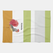 かわいい水色のオンドリパーソナライズされた キッチンタオル (横)