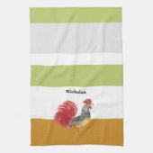 かわいい水色のオンドリパーソナライズされた キッチンタオル (縦)