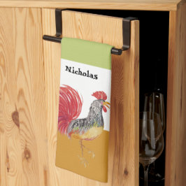 かわいい水色のオンドリパーソナライズされた キッチンタオル