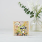 かわいい水色のカエル傘 スクエア名刺 (スタンド正面)