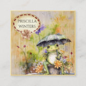 かわいい水色のカエル傘 スクエア名刺 (正面)