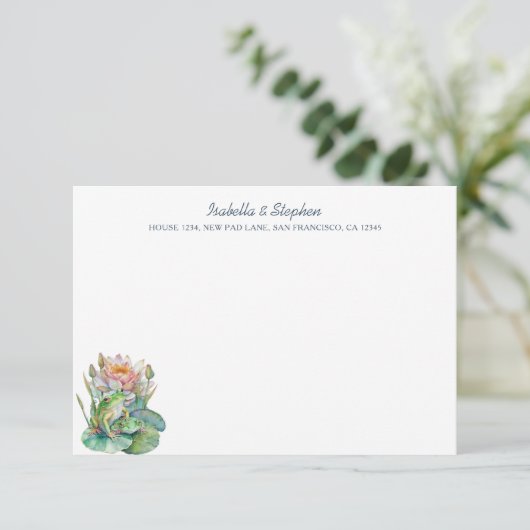 かわいい水色のカエル《植物》スイレン パーソナライズされた サンキューカード (スタンド正面)