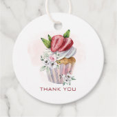 かわいい水色のカップケーキ，いちご，フローラ感謝してい フェイバータグ (正面)