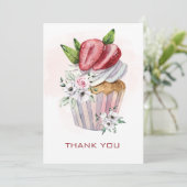 かわいい水色のカップケーキ，いちご，フローラ感謝してい 招待状 (スタンド正面)