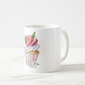 かわいい水色のカップケーキ，イチゴ，花  コーヒーマグカップ (正面右)