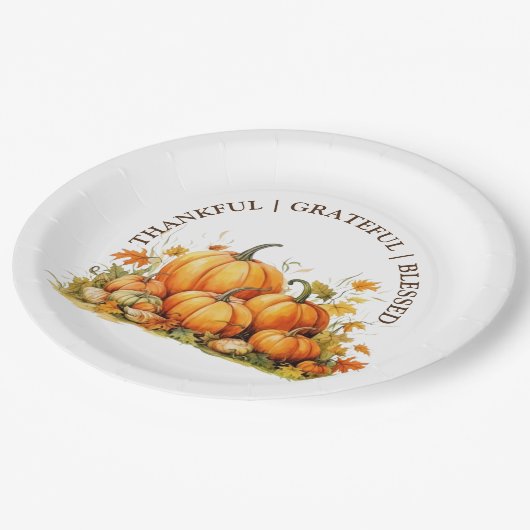 かわいい水色のカボチャ感謝賛美心 ペーパープレート (アングル)